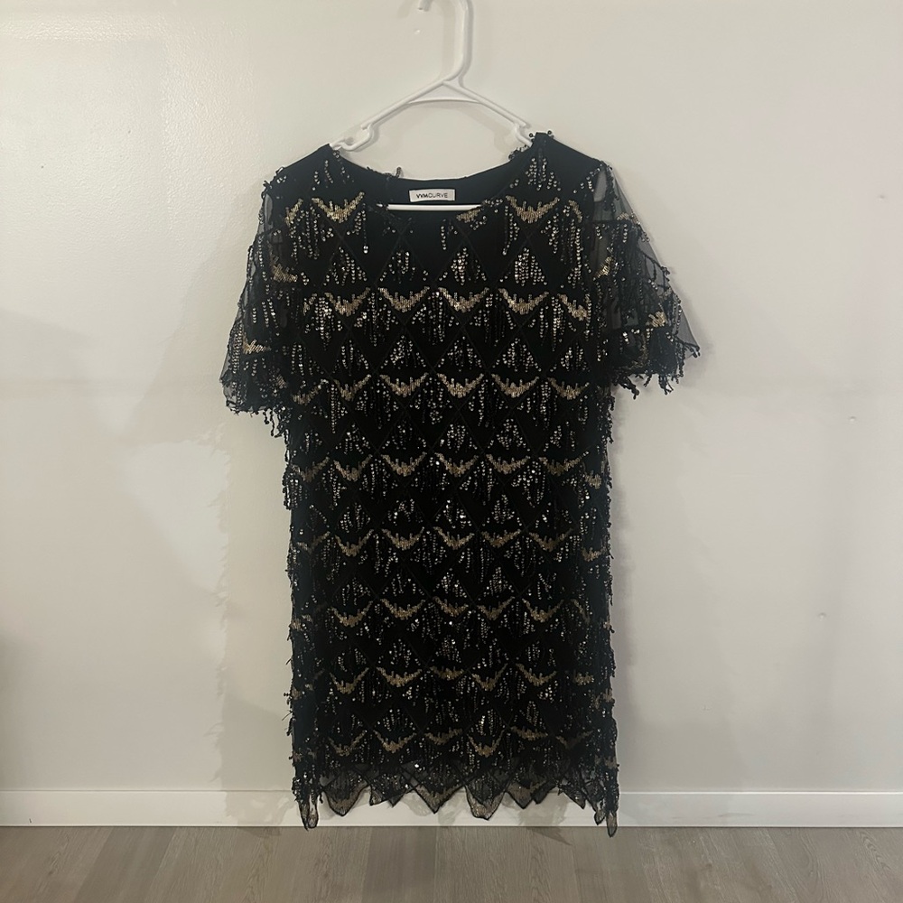 Black and Gold Sequin Mini Dress
